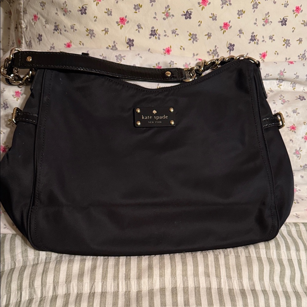 kate spade black nylon shoulder bag with gold hardware